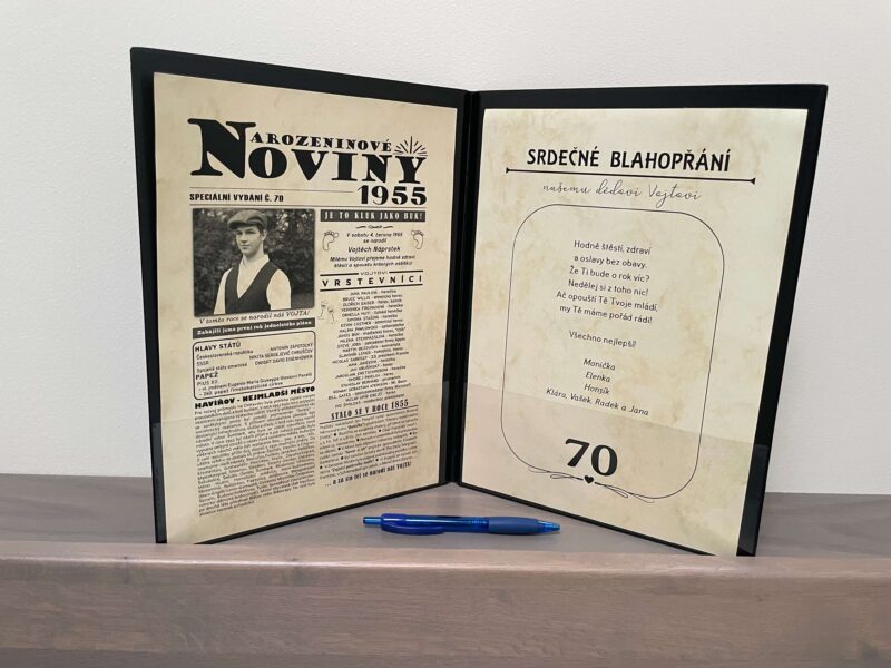 tištěné noviny k jubileu elegantní verze novin verš pro inspiraci životní jubileum originální dárek k narozeninám